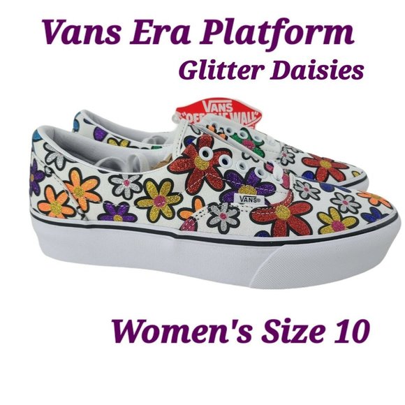 Vans Shoes - Women’s Vans Glitter Daisies White Era Platform Shoe Sneaker Size 10 NEW